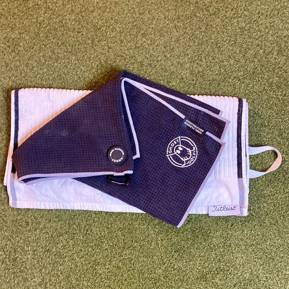 Golf Towel 2 pack. Ghost Golf magnetic towel and Titleist Players towel